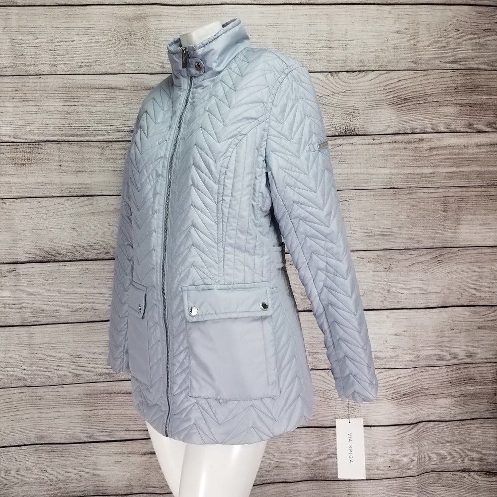Via Spiga NWT Quilted Jacket Cargo Utility Puffer Lightweight Warm Blue Women XL